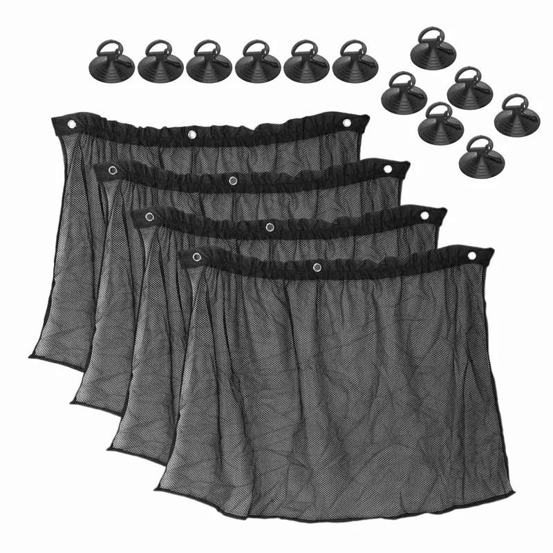 

4Pcs 75 X 50Cm Car Black Mesh Sunscreen Suction Cup Side Window Curtain