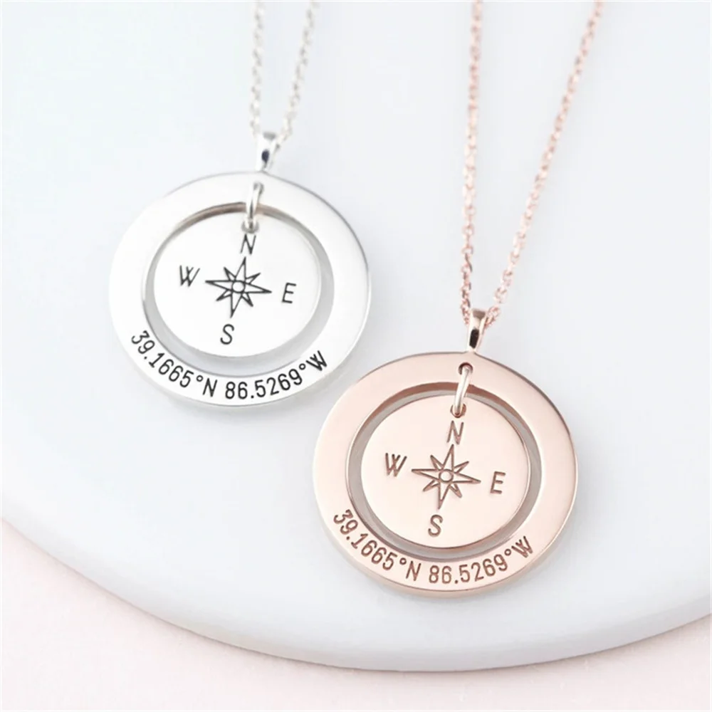 Personality Compass Women's Necklace Custom Circular Pendant Necklace Stainless Steel Women's Custom Necklace Gift Wholesale
