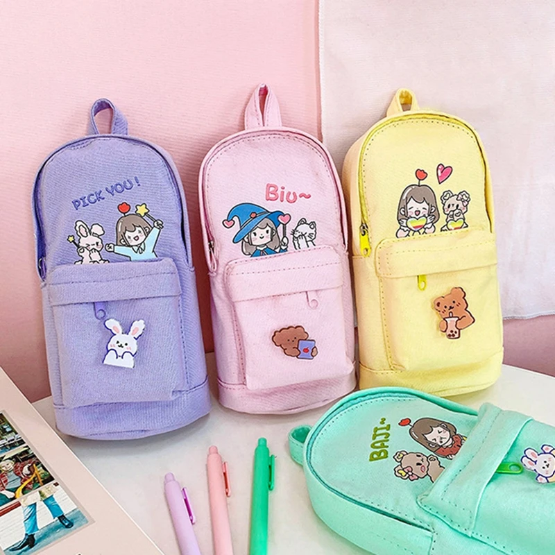 

Милые школьные портфели с мультипликационным рисунком, вместительный холщовый рюкзак для карандашей, косметички для хранения, для женщин, ...