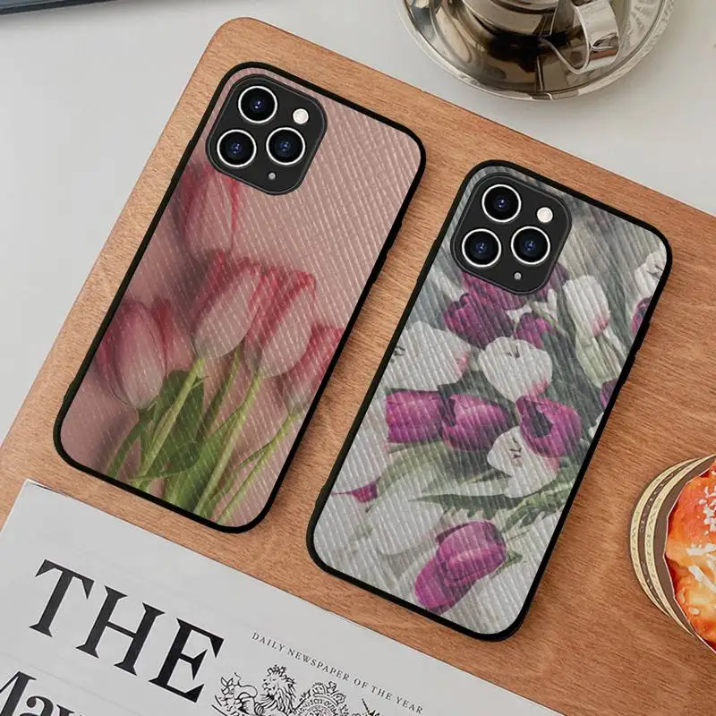 

Tulip flower Phone Case Hard Leather Case for iPhone 11 12 13 Mini Pro Max 8 7 Plus SE 2020 X XR XS Coque