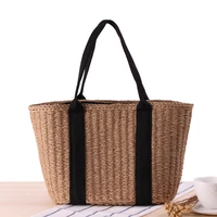 casual womens straw handwoven big shoulder bag crochet braided with drawstring tote bag for female large capacity beach handbag