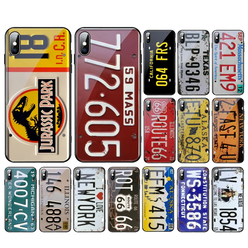 

License Plate Glass Funda phone case For iphone 14 13 Pro Max 12 11 Pro Max XS XR X SE2 Mobile Phone Case