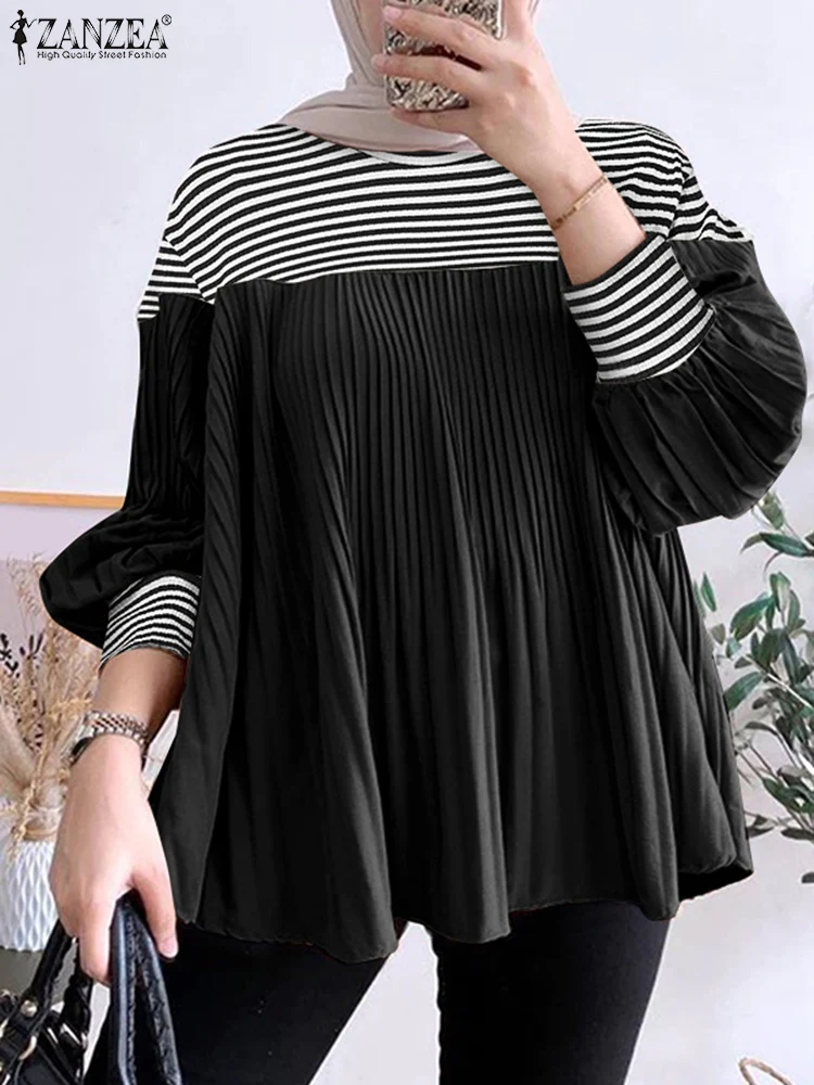 2024 ZANZEA модная женская мусульманская полосатая блузка с длинным рукавом осенняя