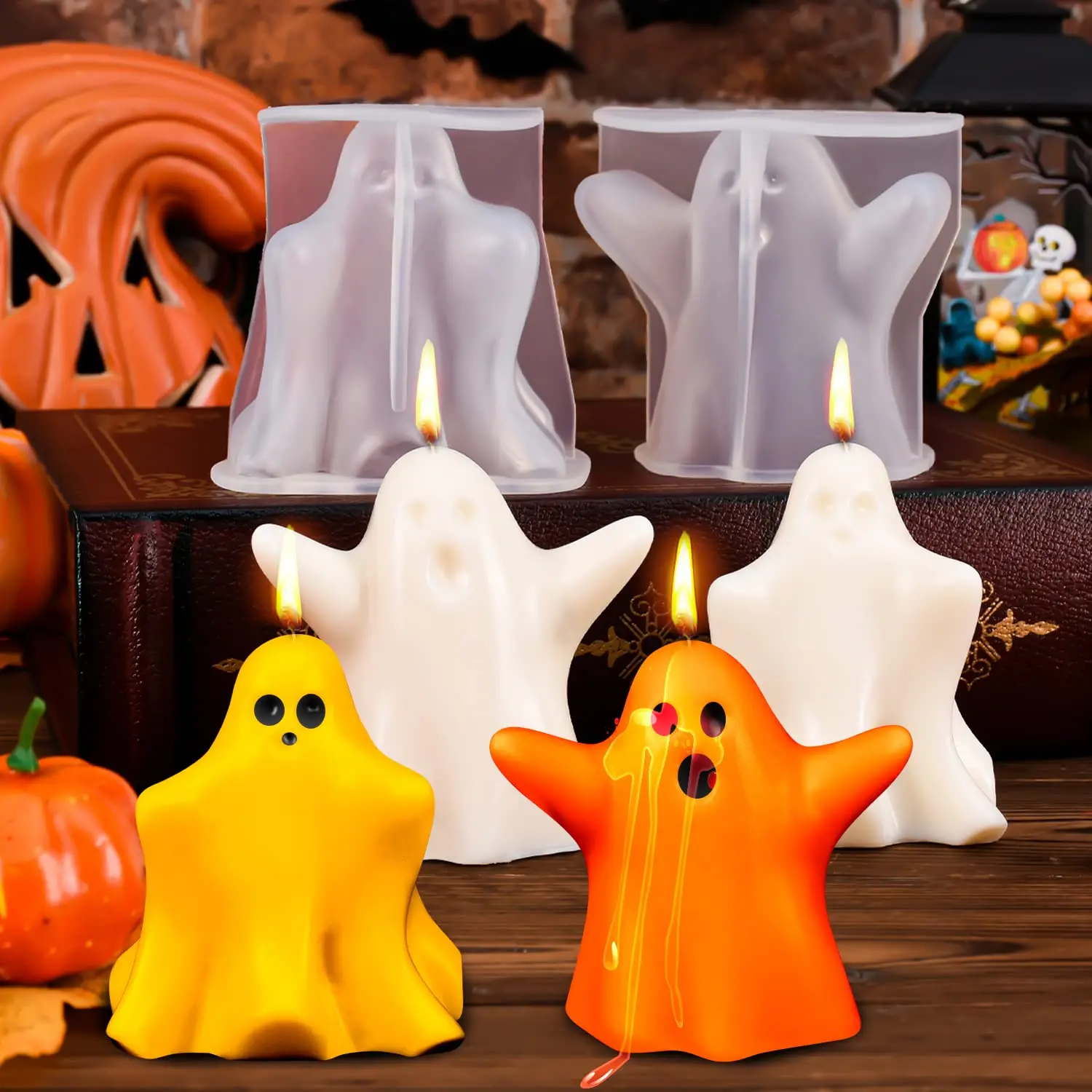 

3D Ghost Candle Mold Silicone Ghost Resin Molds Gypsum Drop Glue Aromatherapy Chocolate Soap Mould Candle Making Halloween Decor
