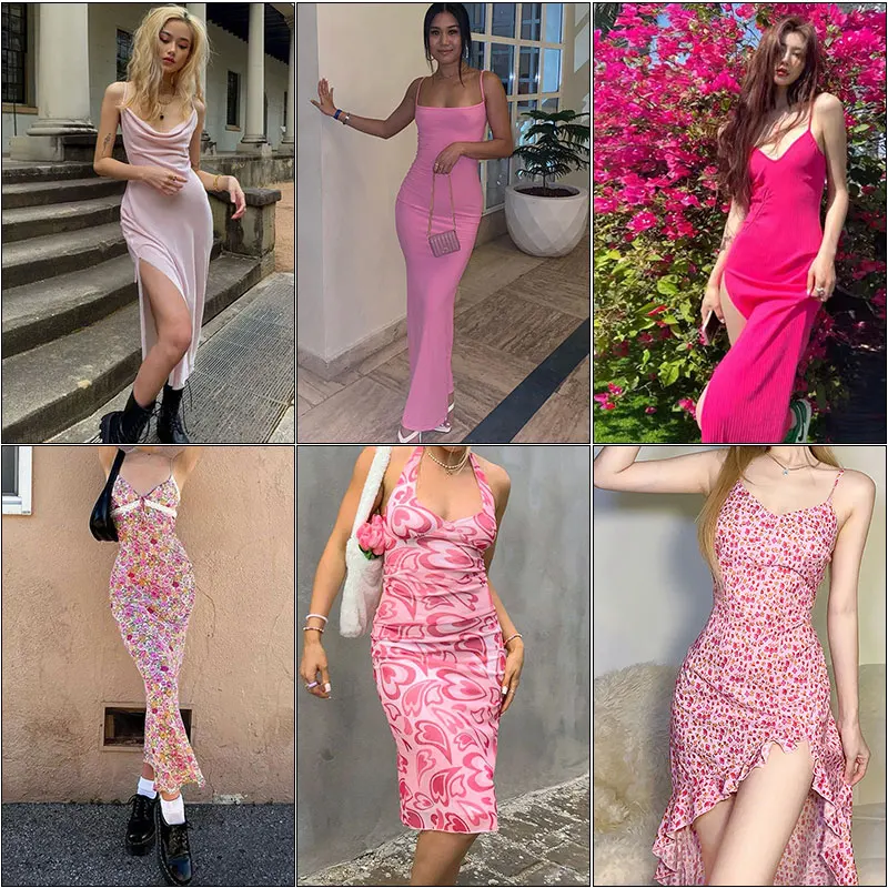 

Summer Women Maxi Dress Printed Sleeveless Spaghetti Strap Dresses 2023 New Casual Cute Sweet Y2K Aesthetic E girl Daily Dresses