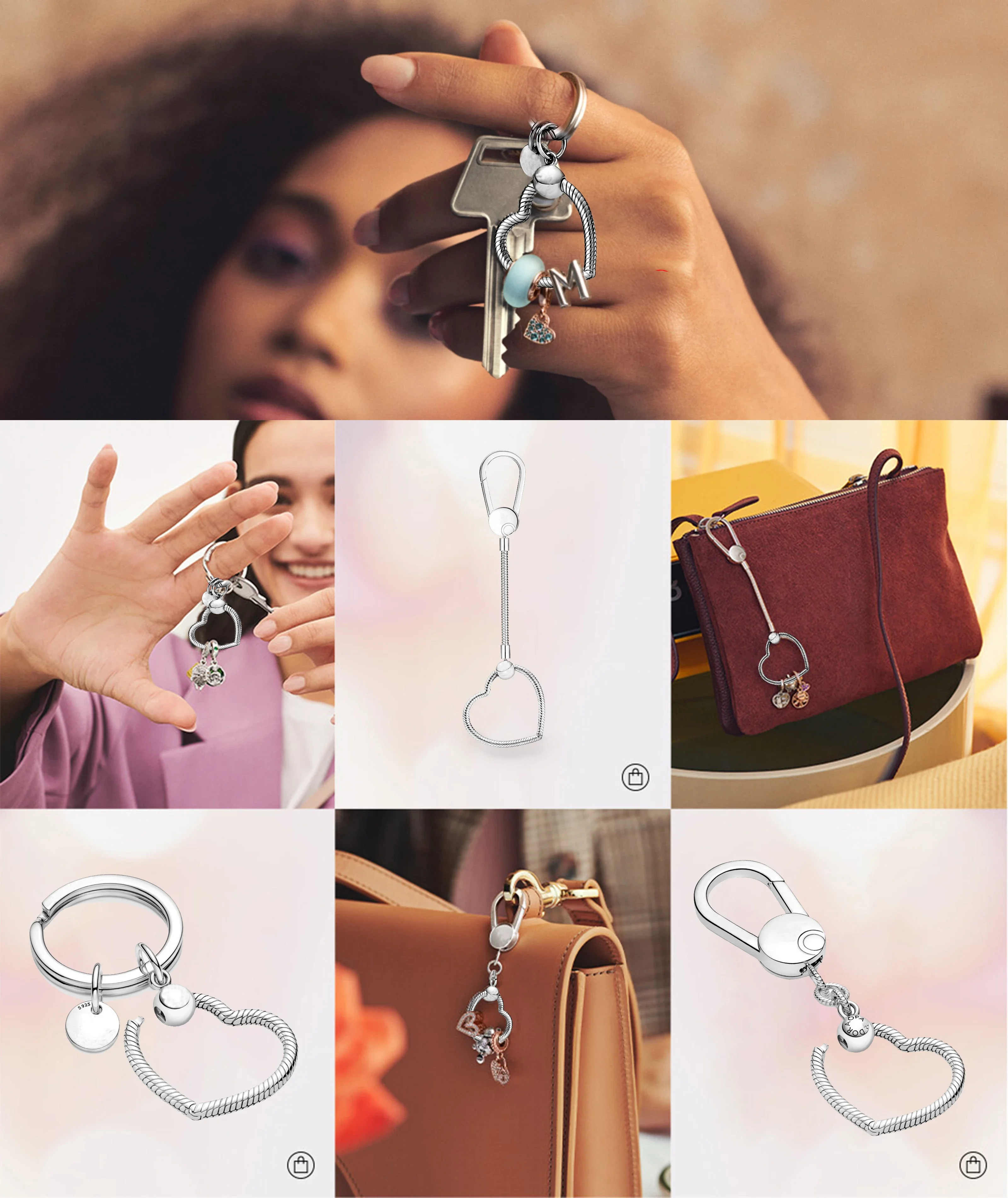 Цепочка для ключей женская из серебра 2021 пробы в форме сердца