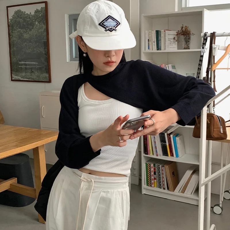 Женский Асимметричный вязаный свитер с рукавами-болеро