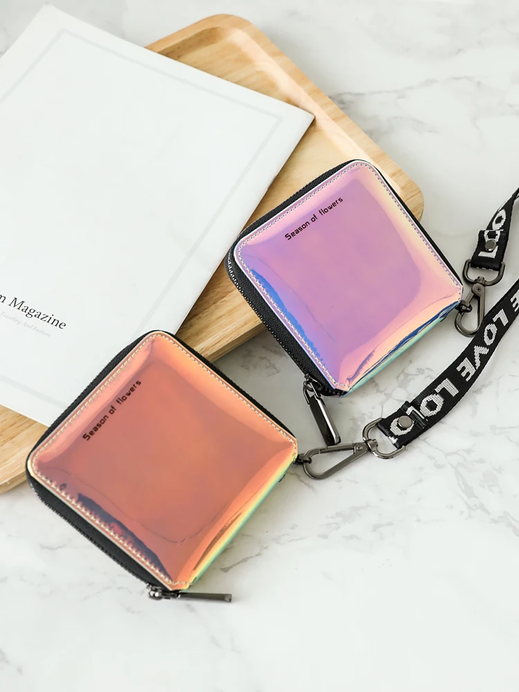 

Laser Wallet Female Short Partysu Folding Korean Simple Personalized Large Capacity Student Zipper Wallet