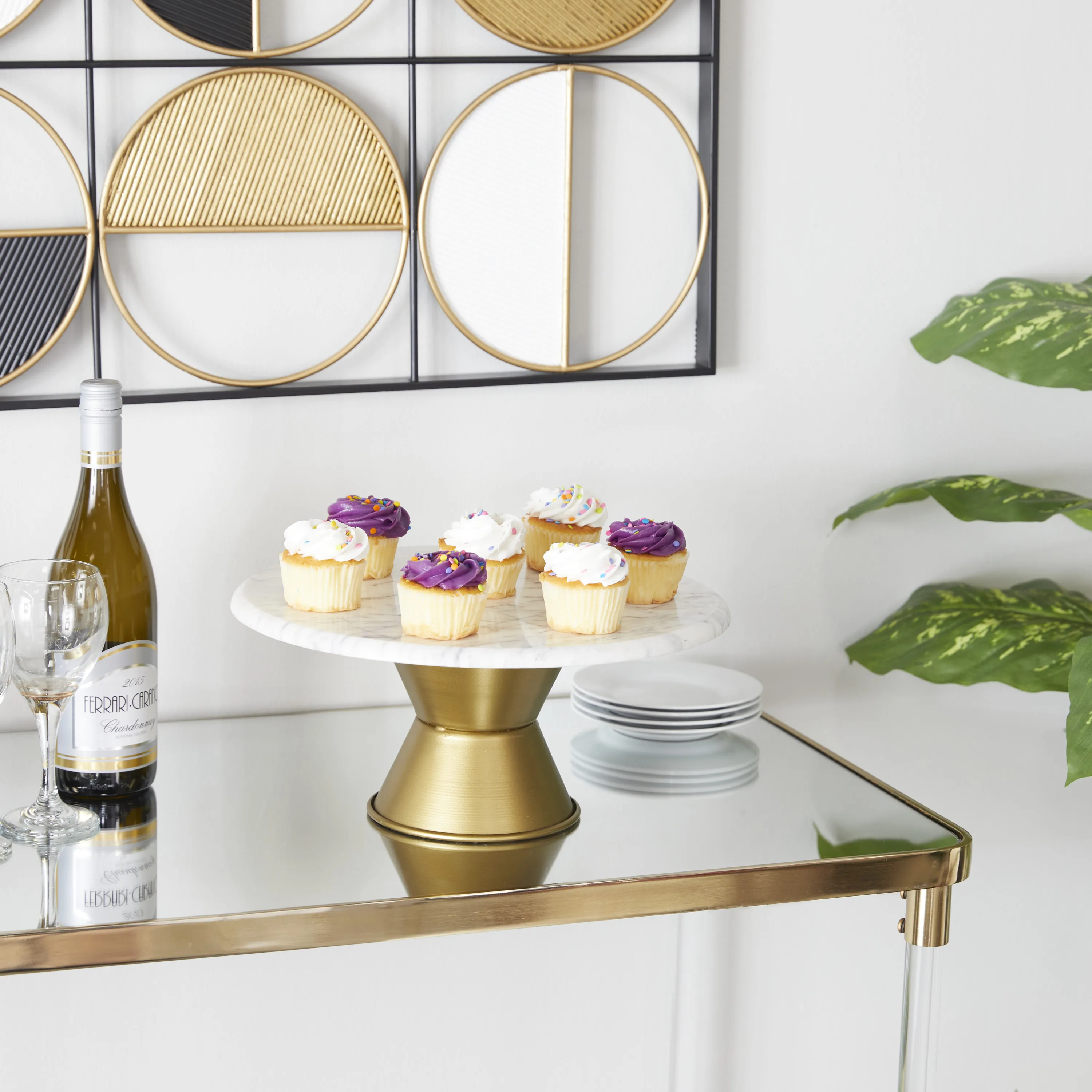 

Free Shipping 14" x 6" White Ceramic Cake Stand with Gold Base 1-Piece