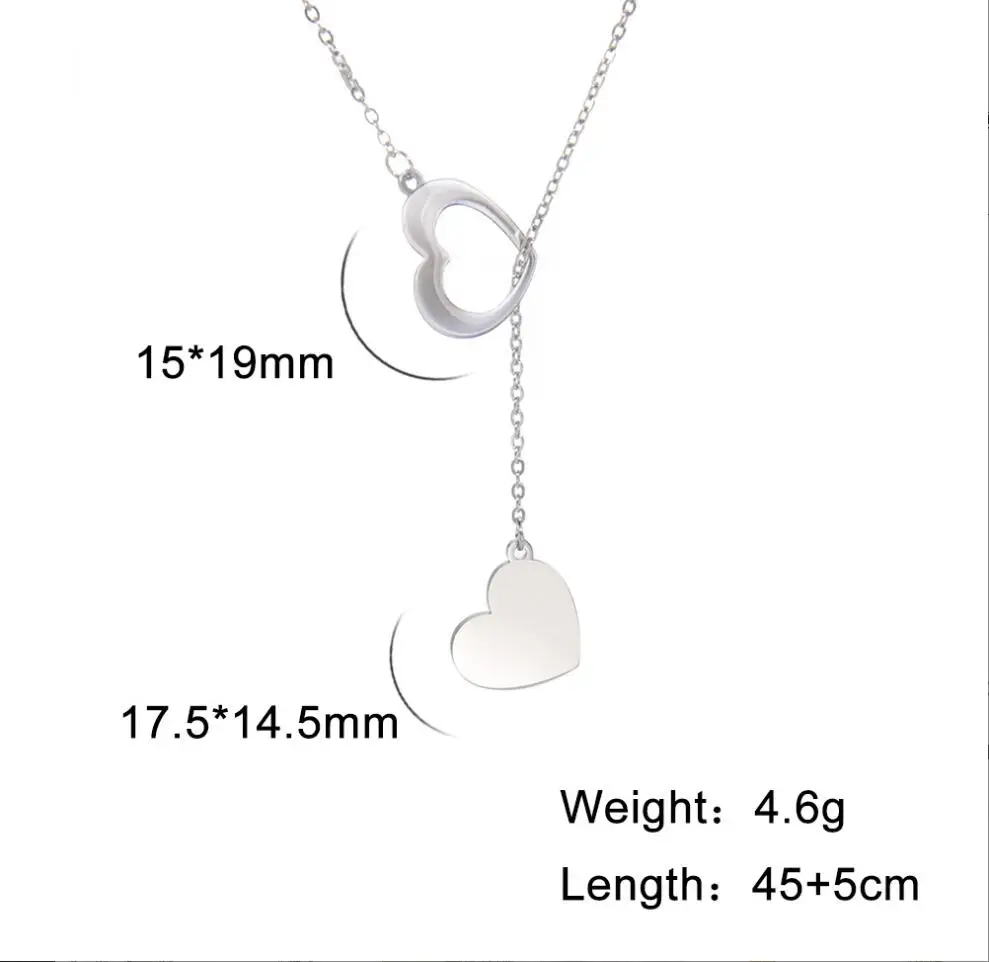 Двойное кольцо ожерелье сердце из нержавеющей стали F1403