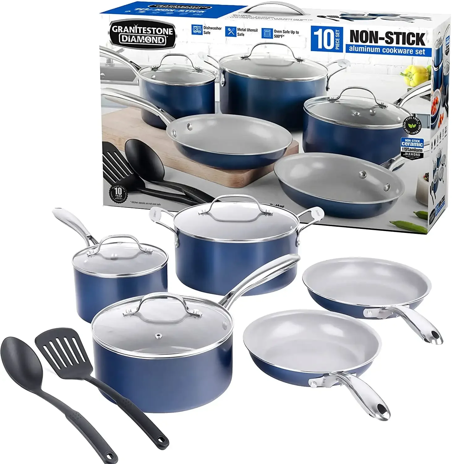 

Granitestone Pots and Pans Set Ceramic Nonstick Cookware Set 10 Pcs