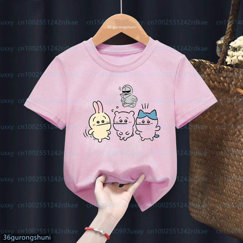 

Chiikawa Cartoon Print Cute Kids T Shirt Kawaii Girls T-Shirt kdis Clothes Summer Short Sleeve Baby Girls Pink Tshirt wholesale