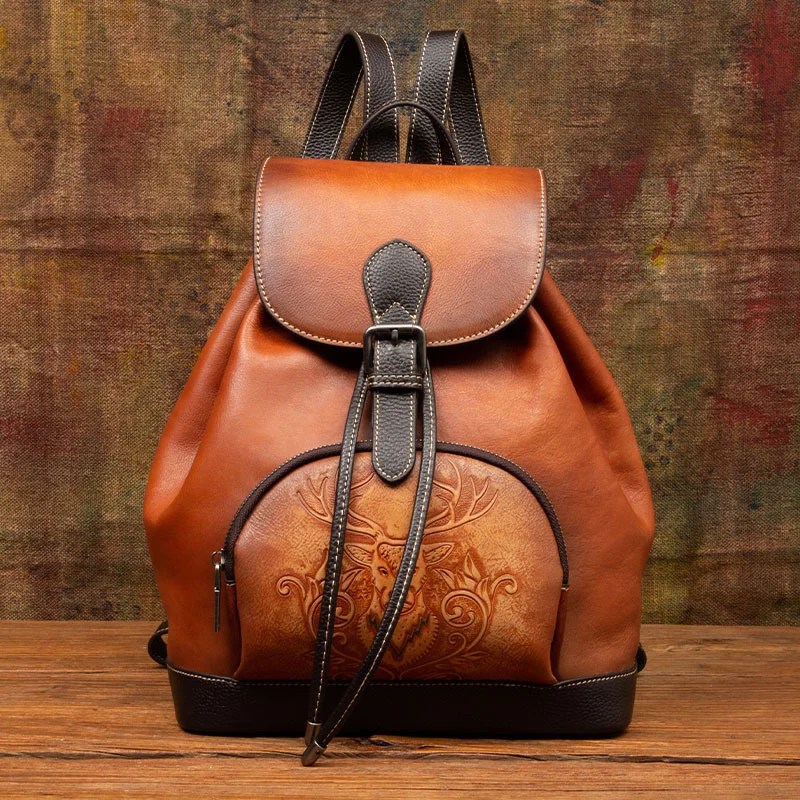 

Newsbirds Leather Backpack Real Cowhide Vintage Style Women Leather Bagpack Female Ladies Day Pack Womans Travel Bag