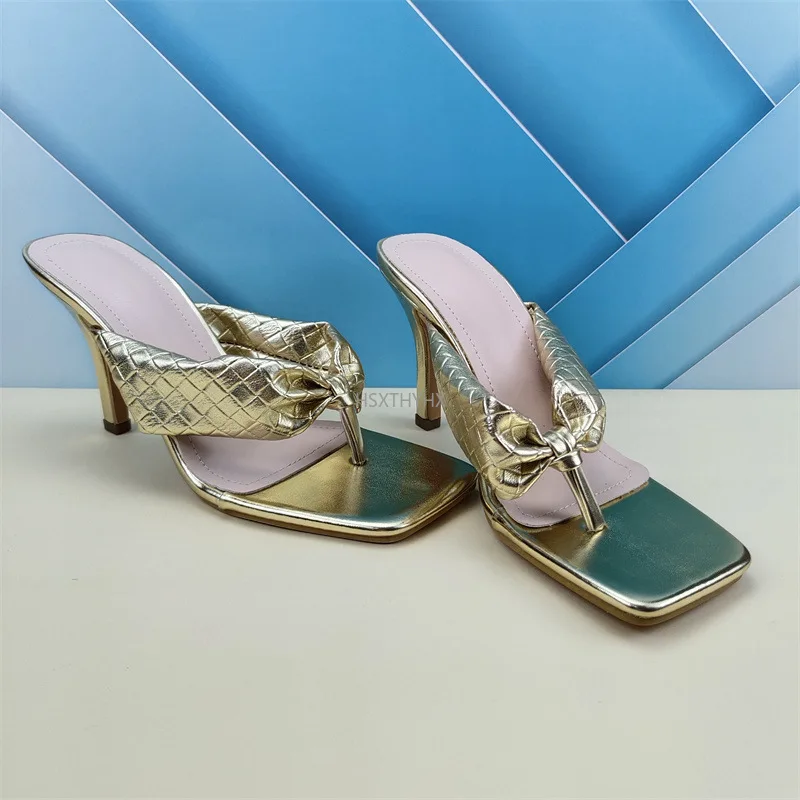 

For European and American Hot-selling Shiny Material Flip Flops High-heel Sandals Fashionable All-match Women's Shoe Women Shoes