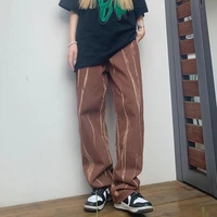 brown loose street jeans vintage high waist straight wide leg trousers fashion harajuku casual jeans women denim clothing