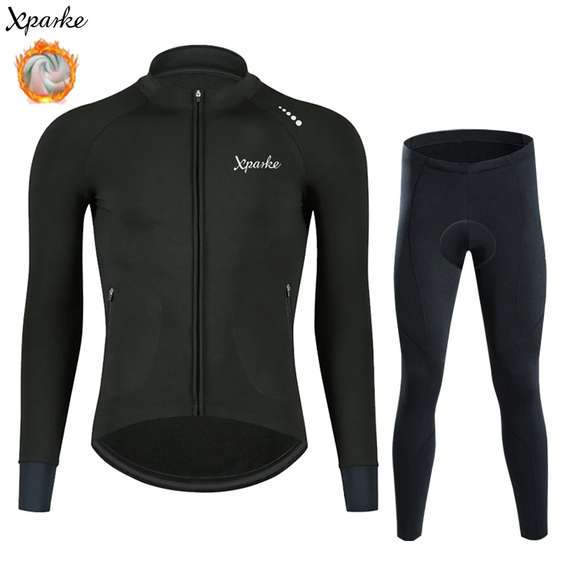 

Xparke Cycling clothing man winter thermal black cycling jersey set new 2022 long slevee road bike mountain bicycle clothing