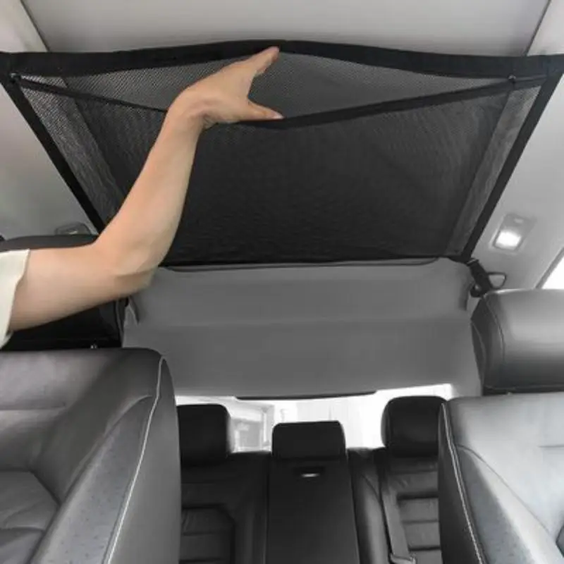 

SUV Car Ceiling Storage Net Pocket Roof Bag Interior Cargo Net Breathable Mesh Bag Auto Stowing Tidying Roof Storage Organizer