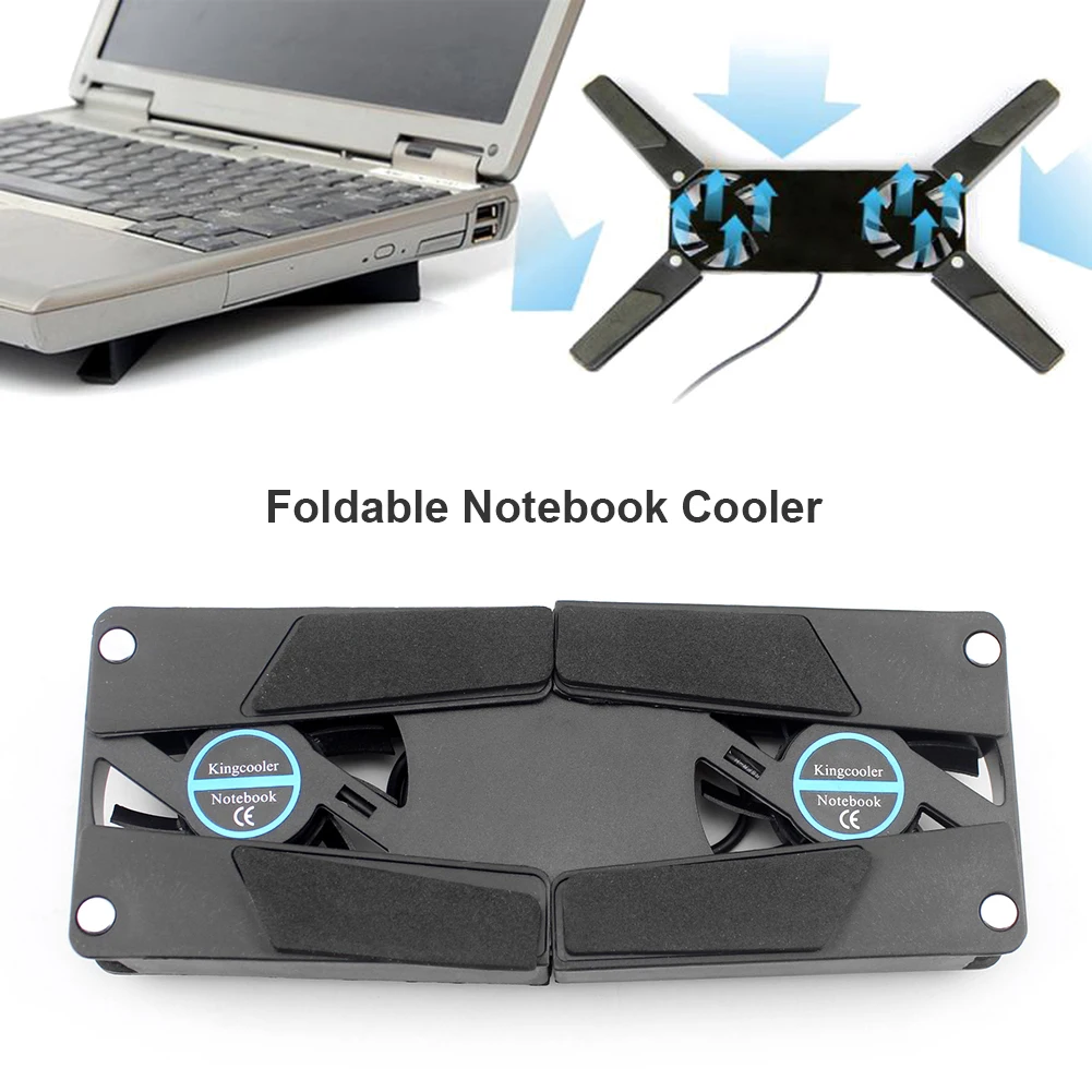 

Laptop Cooler with 2 Fans USB Powered ABS Plastic Foldable Cooling Pad for Notebook PC Computer Black Computer Components