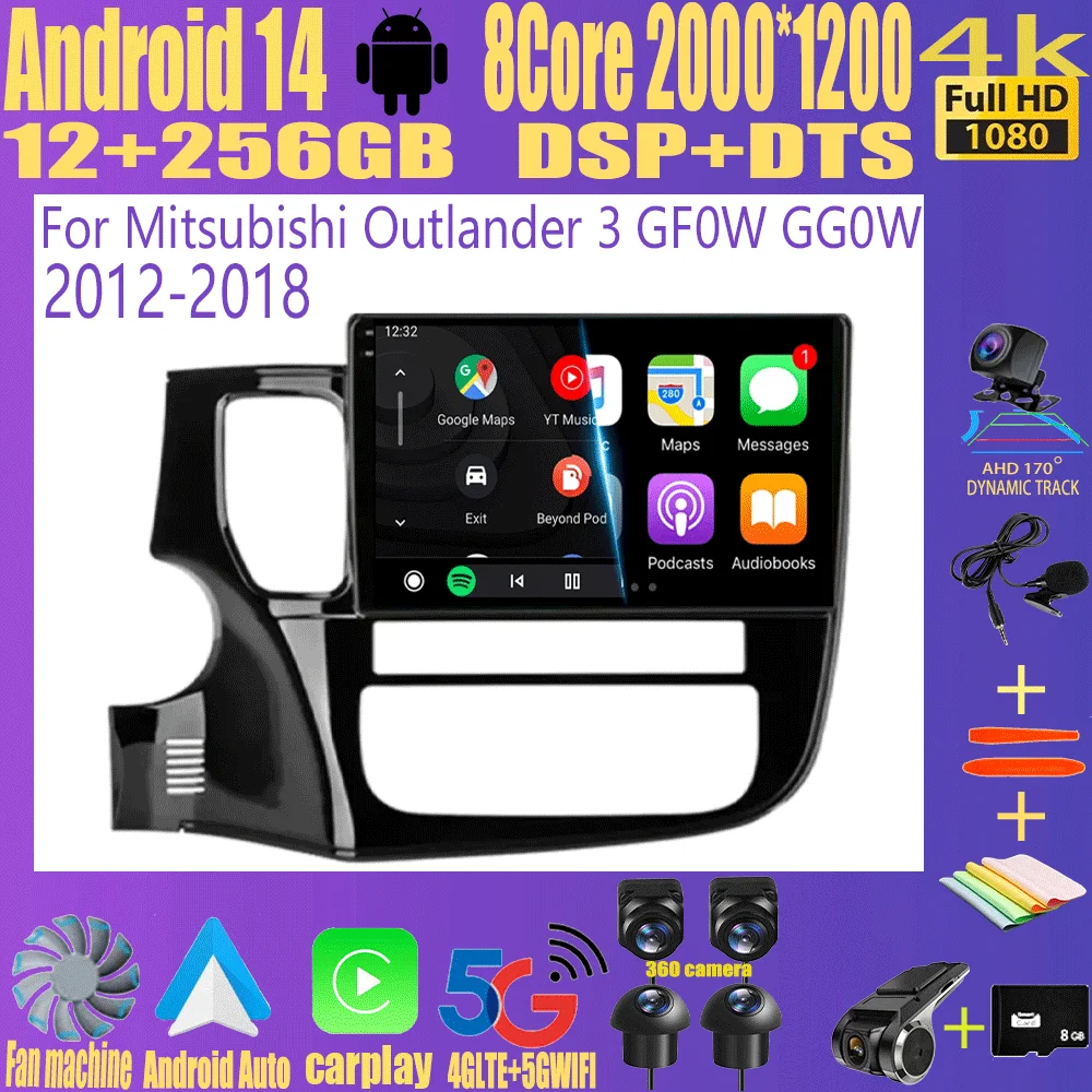 Автомобильный радиоприемник Android14 Carplay для Mitsubishi Outlander 3 GF0W GG0W 2012-2018