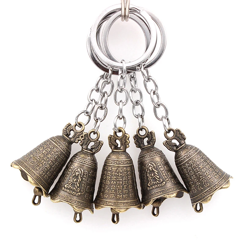 

Vintage DIY Metal Holder Chain Antique Feng Shui Bell Keychain Chinese Mini Sculpture Pray Guanyin Buddha Bell Pendant Gift