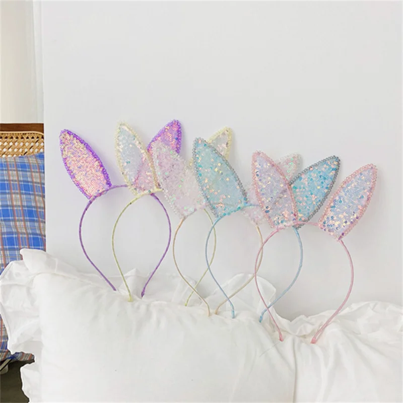 

2022 New Fashion Crystal Sequins Cartoon Cute Rabbit Ears Headband For Girls