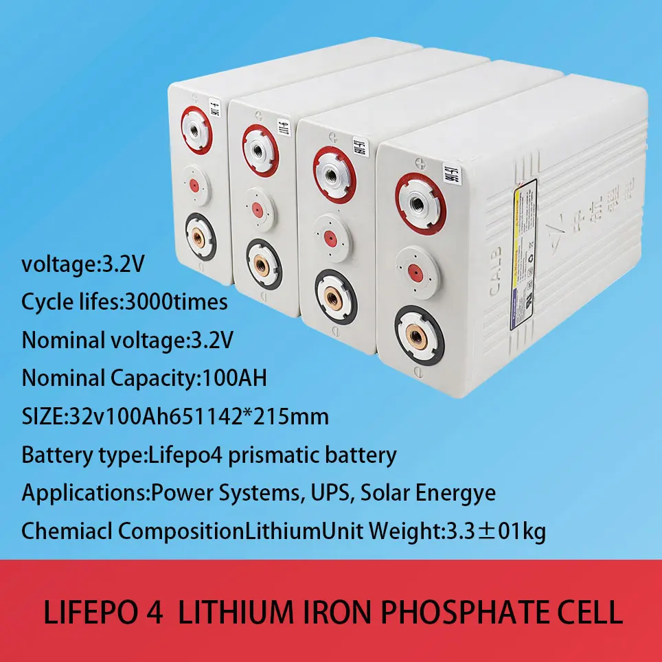

4Pcs 3.2v 100ah Lifepo4 battery 12v100AH Lithium iron phosphate cell batteries NEW CALB ca100 Plastic for solar RV pack to 24V
