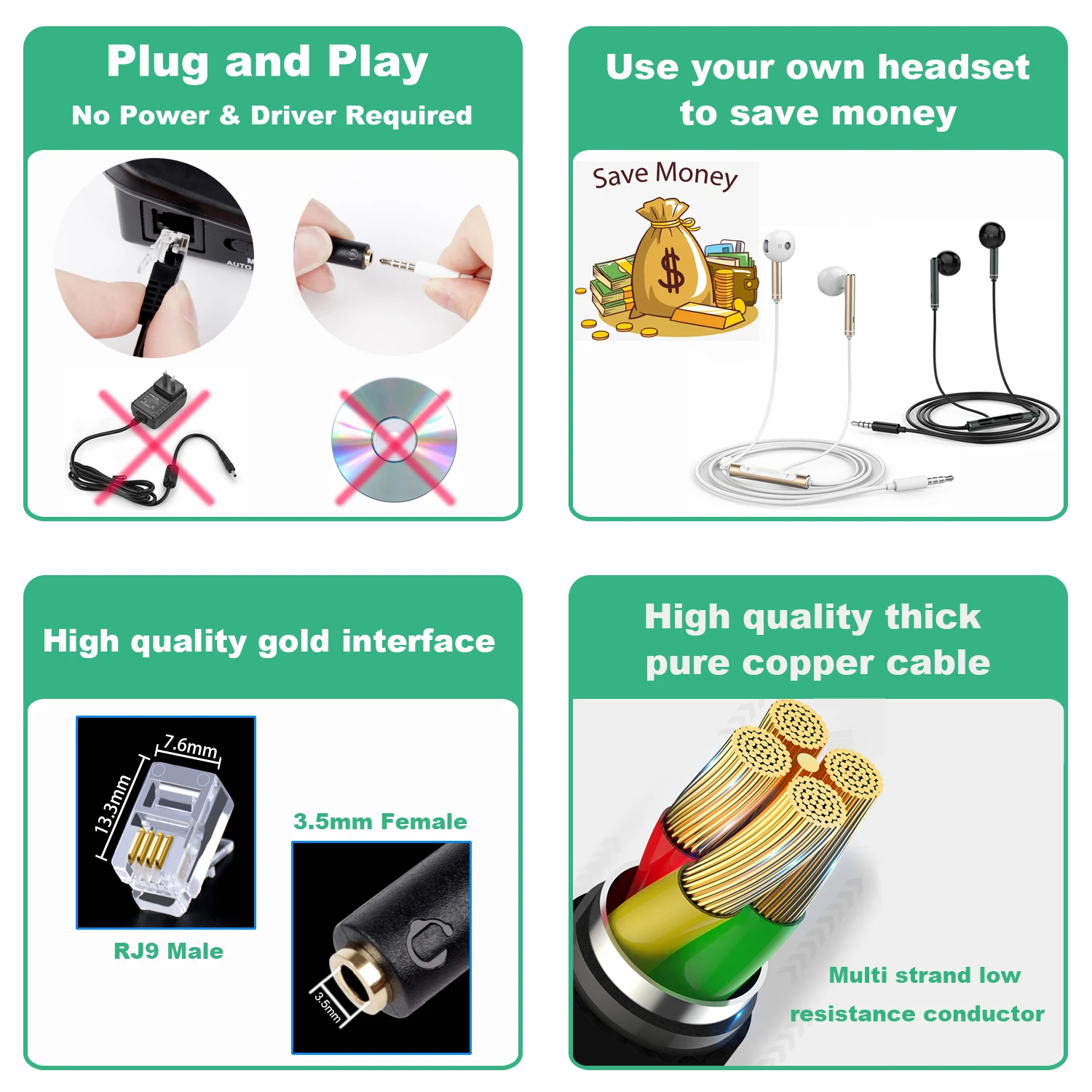 Адаптер для наушников VoiceJoy RJ9/RJ10 к женскому смартфону 3 5 мм разъем RJ9 Для Yealink T20P T22P