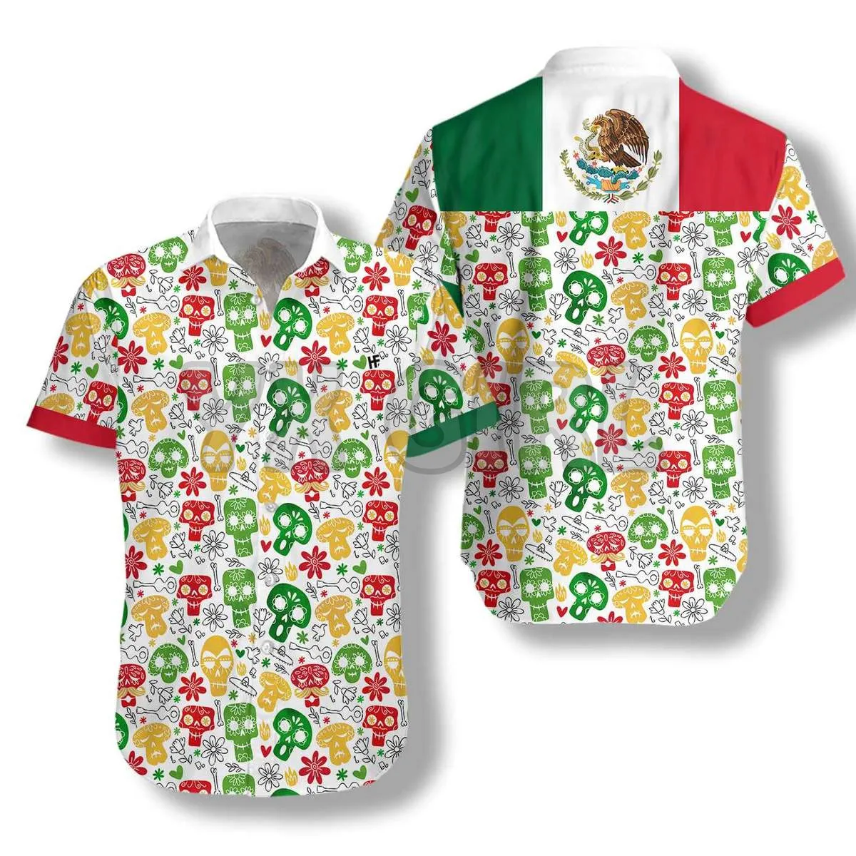 Funny Mexican Skull 3D All Over Printed Hawaiian Shirt Men's For Women's Harajuku Casual Shirt Unisex