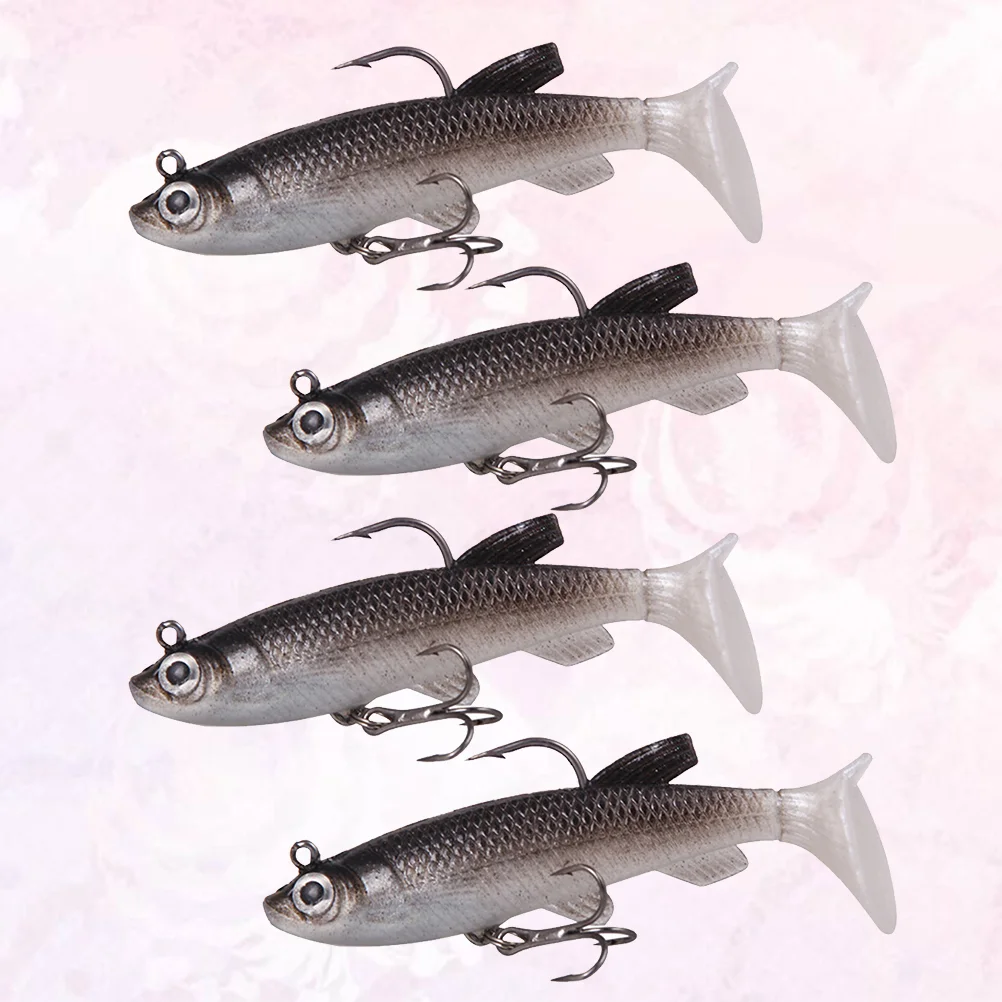 

4pcs 85cm 13g Fish Shape Simulation Lure Bait Plastic Fishing Baits Accessory Durable Fishing Bait Hook (Black Back Silver)