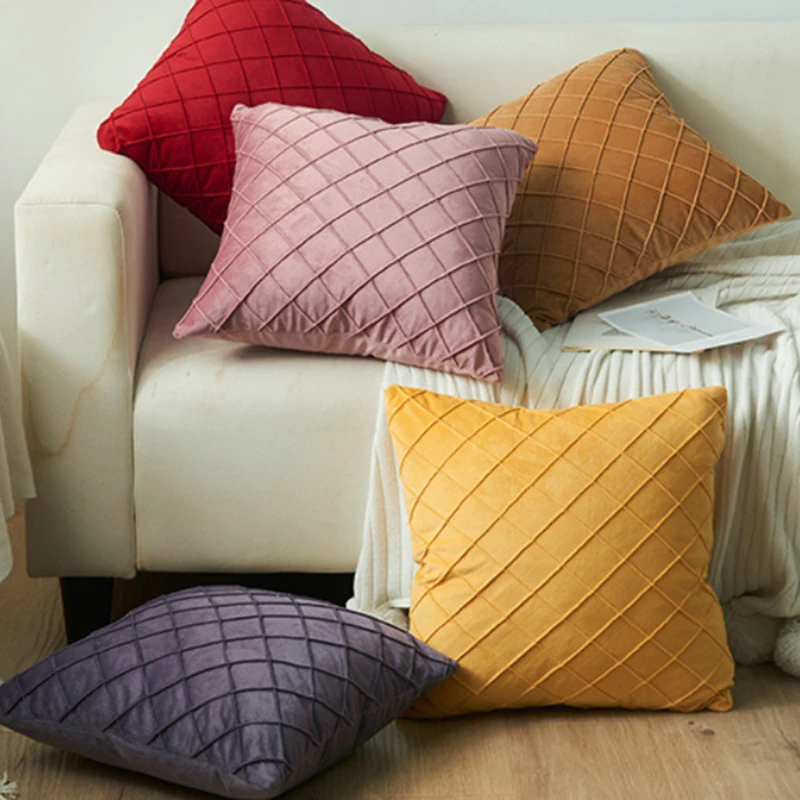 

Home Use Living Room Cushion Cover Solid Color Decorative Striped Dutch Velvet Cushion Cover For Sofa Bed Chair High Quality