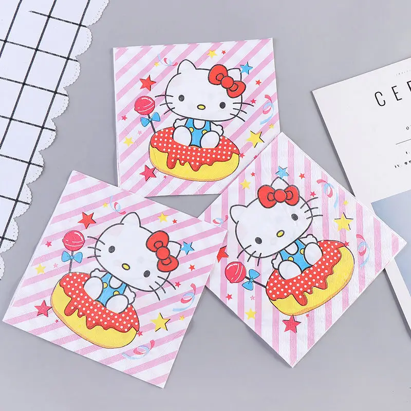 

Hello Kitty Color Napkin Cute Printed Tissue Cartoon Facial Kleenex Banquet Napkins Birthday Party Tissue 20 Pcs 33*33cm