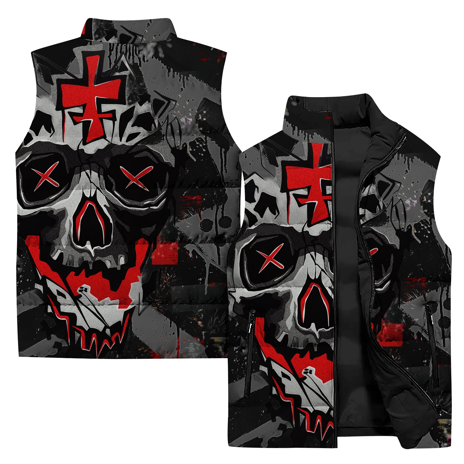 Cool Knit Vest for Men Bone Men's Padded Skull Skeleton Weste 3D Digital Printing Modern Winter Jackets High Quality |