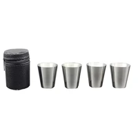 4pcsset polished 30ml mini stainless steel shot glass cup wine drinking glasses with leather cover bag for home kitchen bar