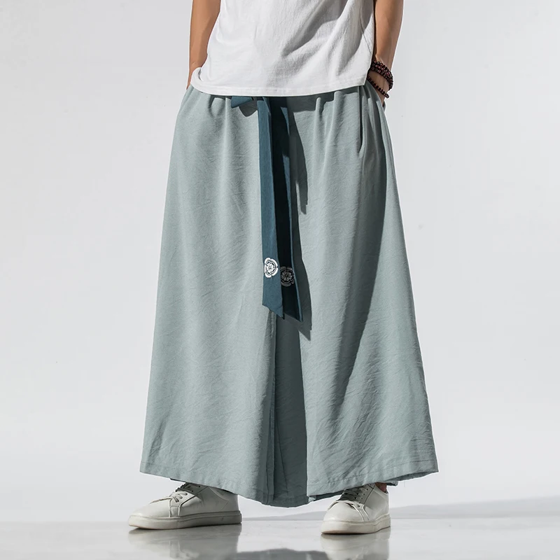 

Chinese Style Hanfu Tang Suit Ancient Style Pants Men's Loose Straight Culottes Large Size Ice Silk Thin Wide-leg Pants