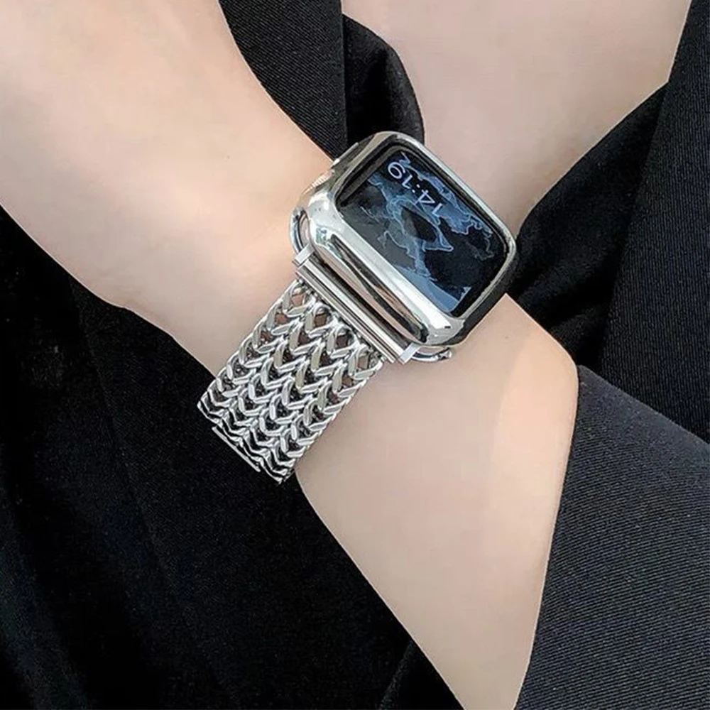 Suitable For Apple Watch Strap Series Ultra 8 7 6 5 4 3 2 1 SE 38mm 40mm 41mm 42mm 44mm 45mm 49mm Women And Men, Stainless Steel
