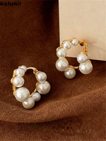 kshmir2022 design new pearl earrings temperament retro fashion earclasp simple geometric earrings women jewelry accessories gift