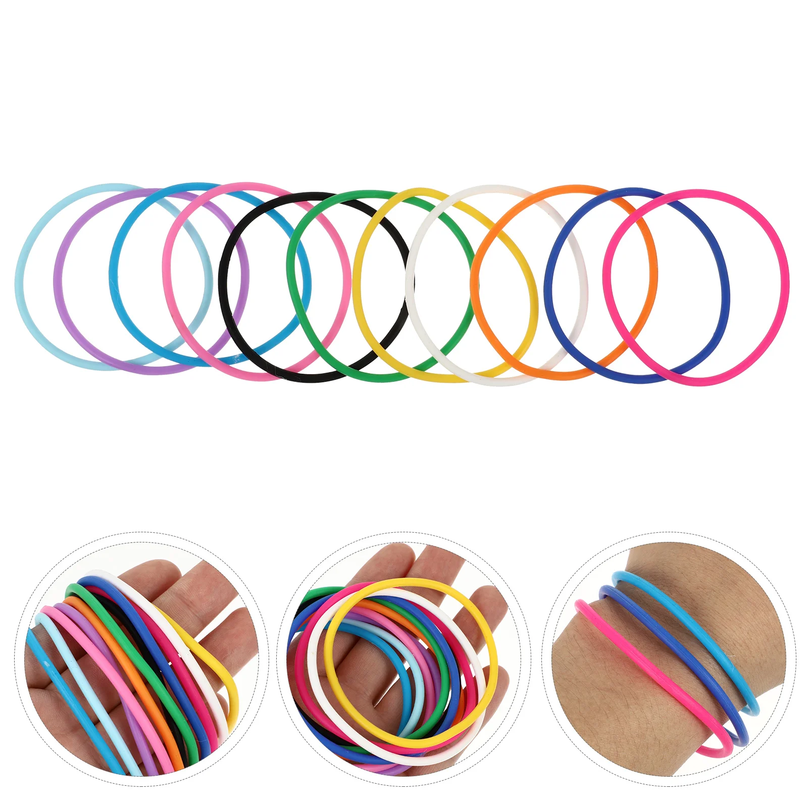

10 Pcs Colored Wristbands Silicone Bracelet Rubber Bracelets Kids Shine Jelly 80's Child