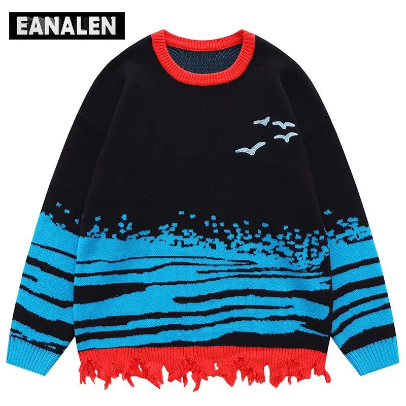 

Harajuku Colorblock Tassel Jumper Pullover Women's Cute y2K Korean Slim Vintage Oversized Knitted Ugly Sweater Men's Aesthetic