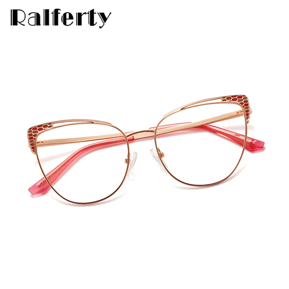 

Ralferty Light-weight Metallic Anti Blue Light Glasses Women Luxury Brand Designer Cat Eye Glasses Eyewear 2022 NO Optic Frames