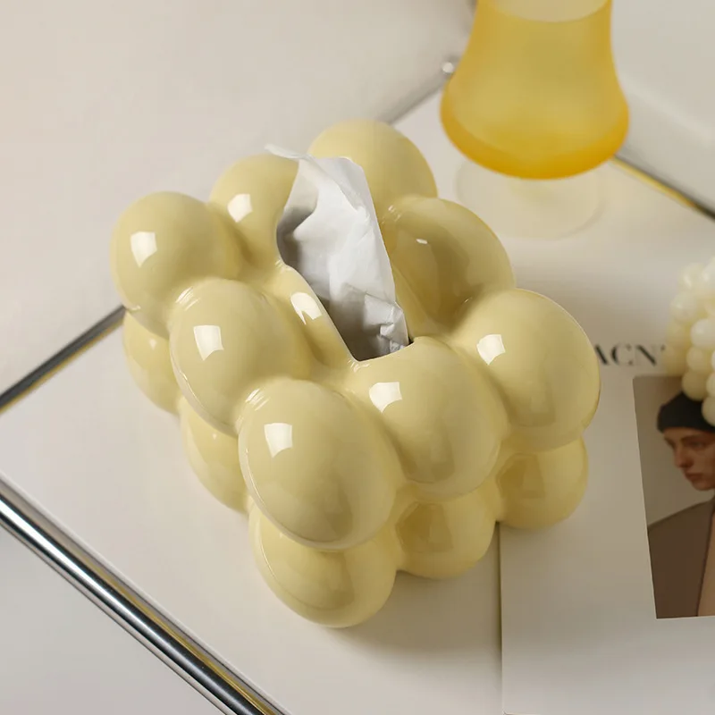 

Napkin Holder Decorative Ceramics Egg cream Statue Paper Tissue Box Table Freshness Ornament Craft Homeware Room Decor