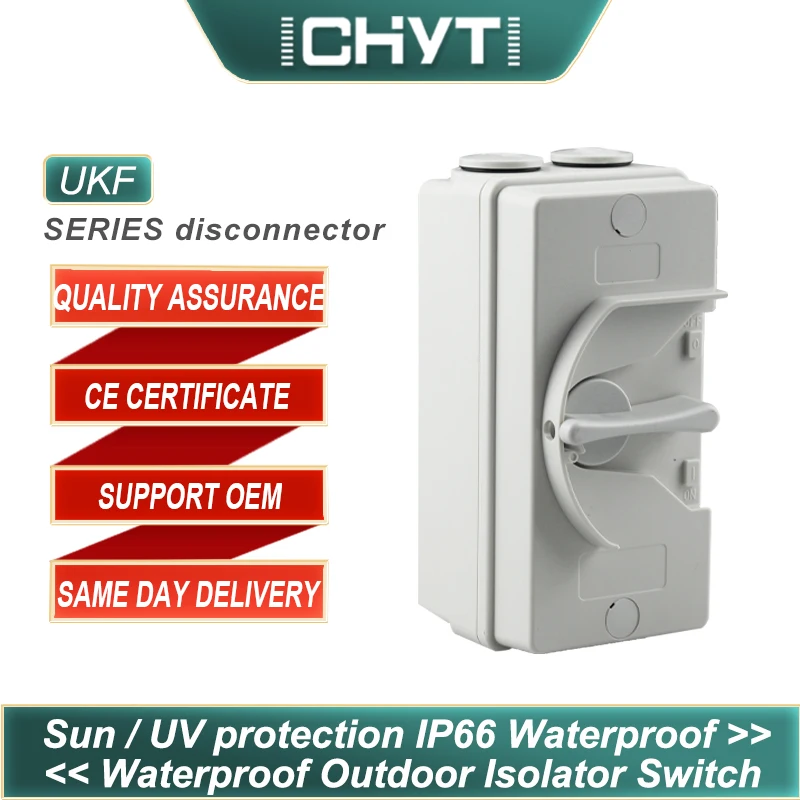 

CHYT UKF 1P 2P 3P 4P Industrial 380V 20A 35A 63A IP66 Waterproof Rotating Handle Outdoor Disconnector Isolator Switch
