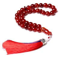 islamic misbaha tasbih sibha thread tassel red agate stone muslim prayer beads rosary tesbih