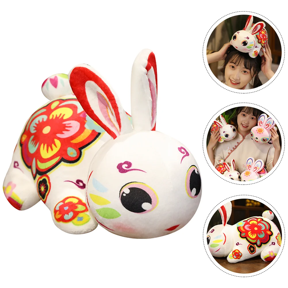 

Rabbit Year Plush Toy Stuffed Bunny Chinese New The Mascot Animal Zodiac Toys Lucky Pillow Animals Gift Statue Lunar Festival