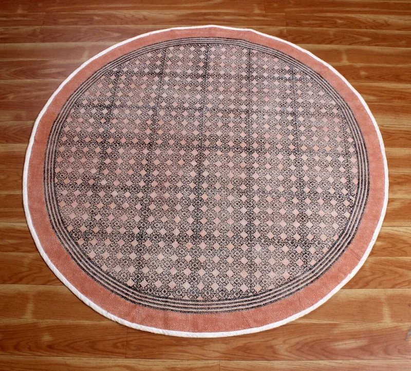 

Коричневый круглый коврик для гостиной, индийский хлопковый прочный коврик ручной работы с краями для йоги