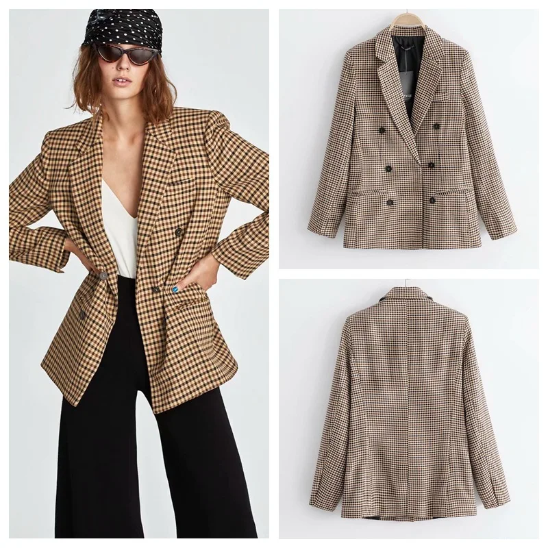 

Wind Women's New Plaid Double Breasted Suit Coat Women's Autumn 2023 Top 5 Colors