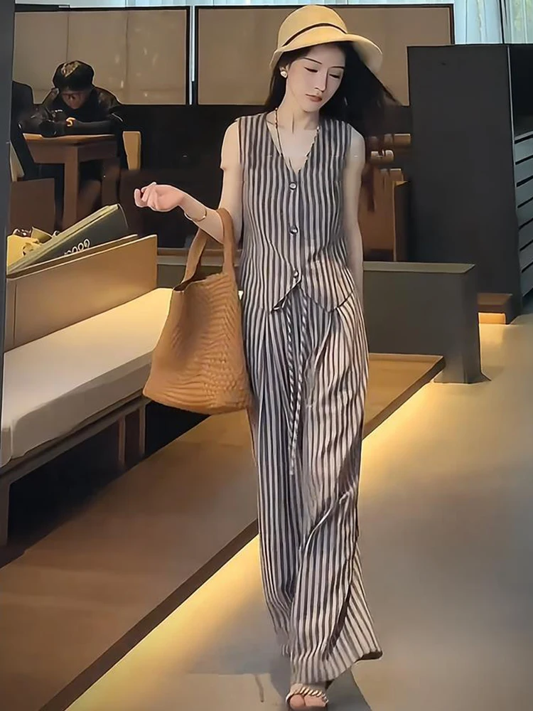 Винтажный женский офисный костюм повседневный однобортный жилет без рукавов в