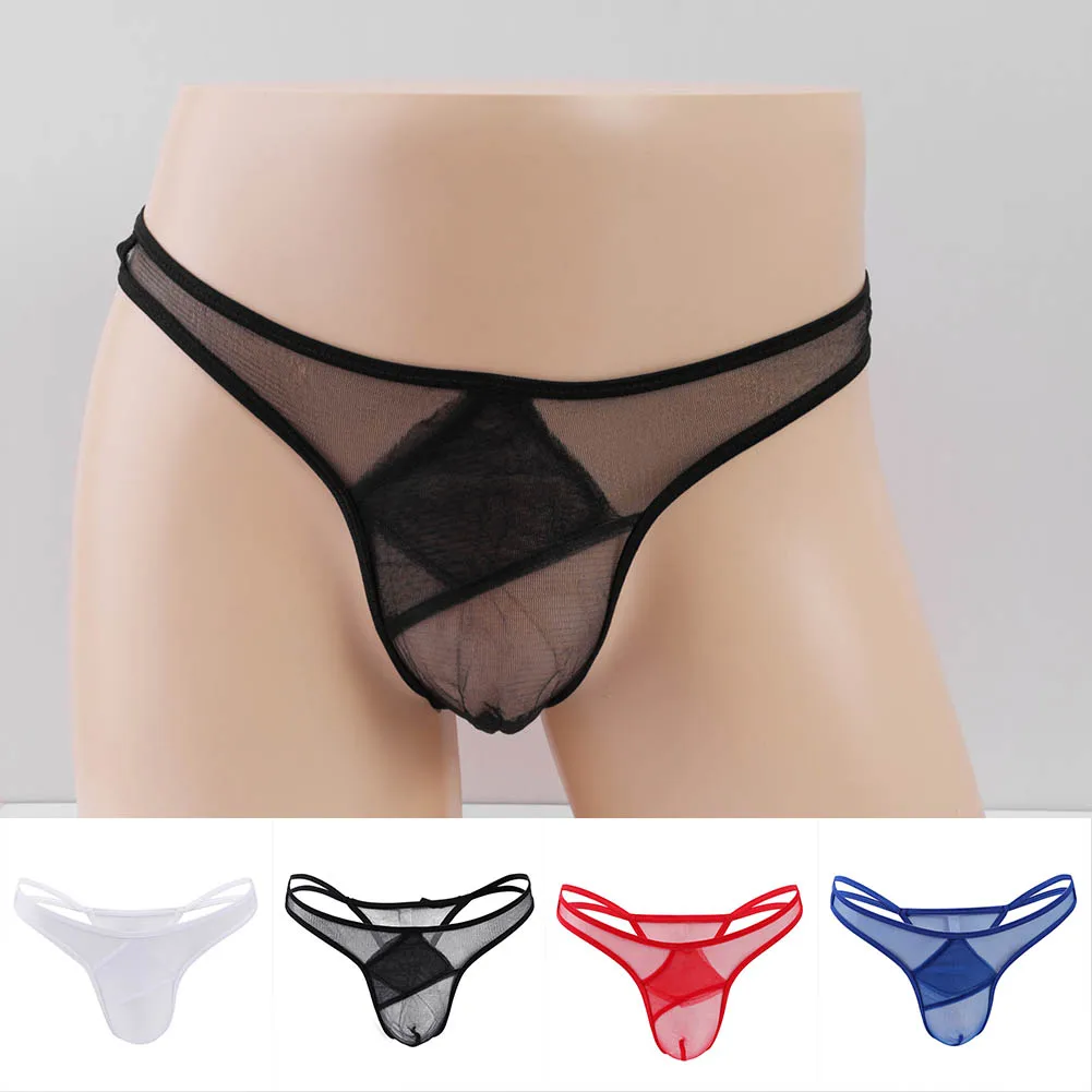 

Men Sexy Bikini Pouch G-String Beachwear Briefs See Through Underwear Thongs Gay T Back Low Rise Mesh G-string Pouch Panties