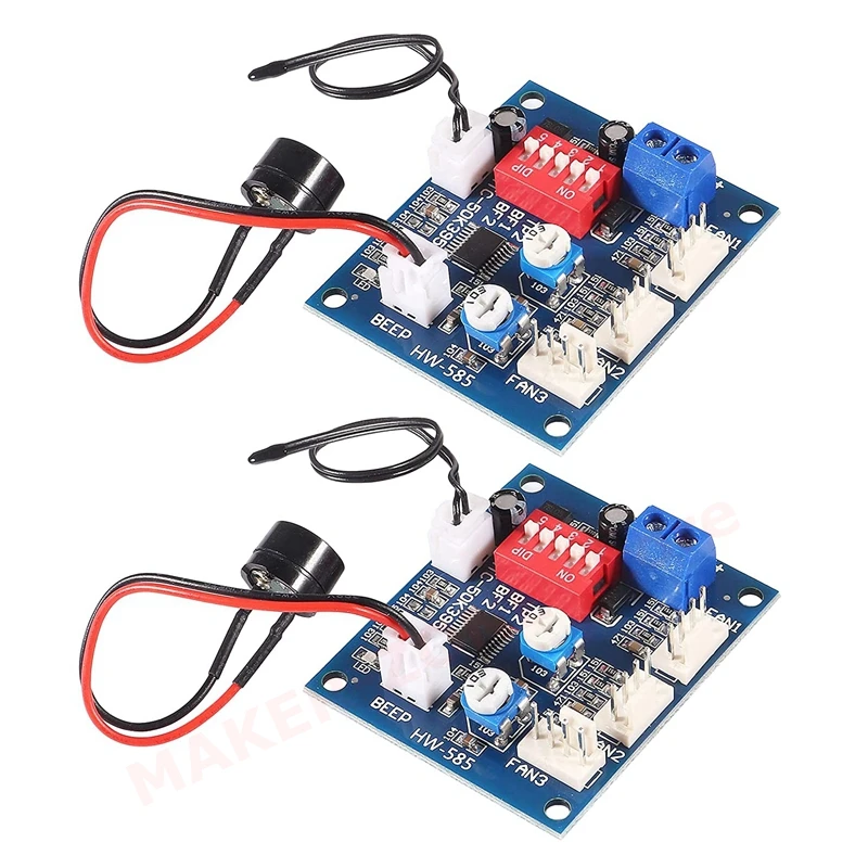 

4-проводной ШИМ-вентилятор для ПК, постоянный ток 12 В, 2 шт., модуль контроллера скорости, модуль ЦП, сигнализация высокой температуры с зуммер...