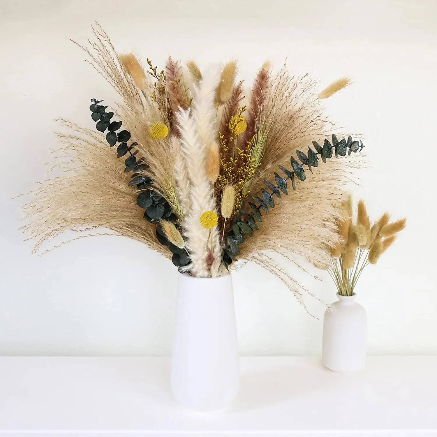 

85Pcs Pampas Grass Boho Home Decor 8 Types Dried Plants with Fluffy Reed Pampas Eucalyptus Bunny Tail Wheat and Valentine's Gras