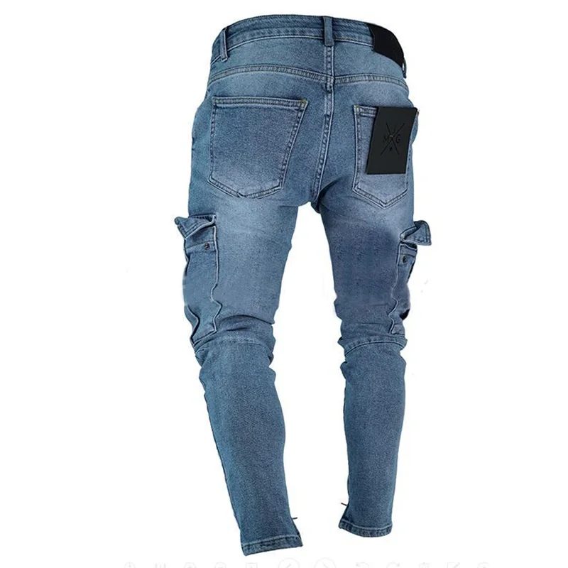 Trend Hole Zipper Men's Stretch Jeans Spring and Autumn Full Length Fashion Slim Fit Pencil Denim Pants Male Trousers